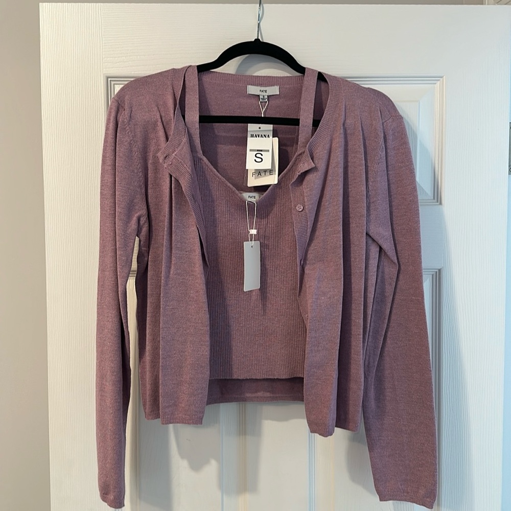 FATE sweater tank and cardigan set NWT (size small)